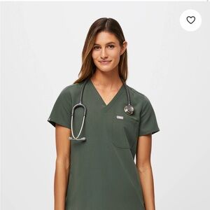 Figs Women's V-Neck Scrub Top in Olive Green